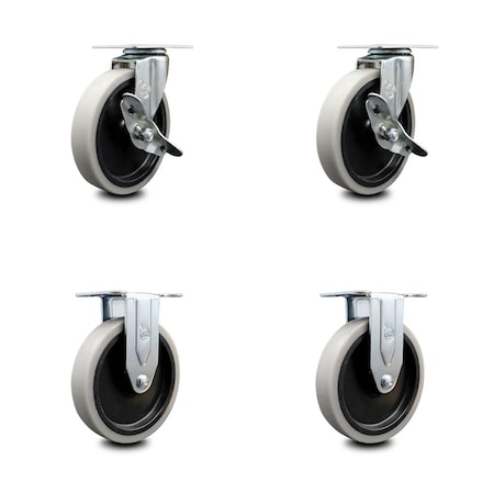 Service Caster 5 Inch Thermoplastic Wheel Top Plate Caster Set with 2 Brakes 2 Rigid SCC SCC-05S510-TPRS-SLB-2-R-2